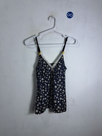 Laura Ashley Women's Navy Daisy Print Cami with Lace Trim