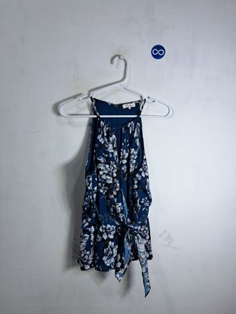 Parker Blue Floral Halter Neck Top with Tie Detail