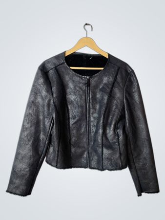 Black Faux Leather Jacket with Fur Lining
