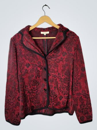 Dressbarn Red Black Floral Jacket Size 14