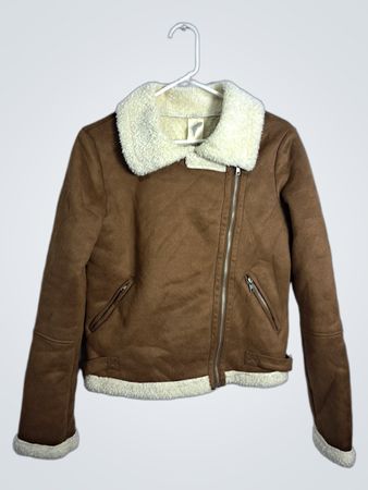 Brown Suede Aviator Jacket with Sherpa Collar