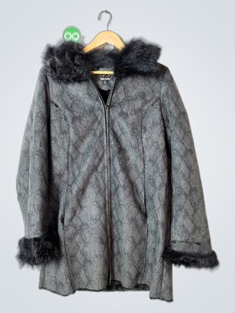dennis by dennis basso women's faux fur trim hooded snake print coat