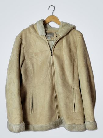 Croft & Barrow Beige Hooded Faux Suede & Fur Lined Jacket