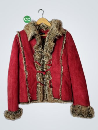 MONTANACO Red Faux Suede Fur Trim Jacket