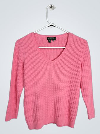 Lauren Ralph Lauren Petite Pink Cable Knit Sweater