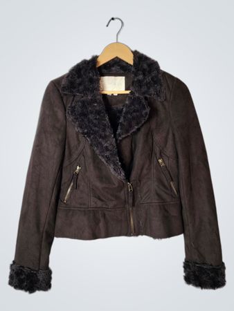 Andy & Lucy Brown Faux Suede Fur Trimmed Jacket