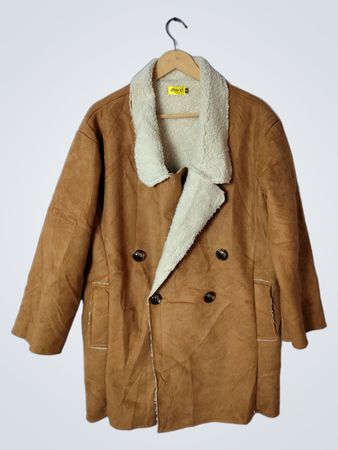 Max C London Brown Suede Shearling Lined Double Breasted Coat