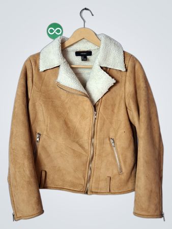 Forever 21 Brown Suede Biker Jacket with Sherpa Collar