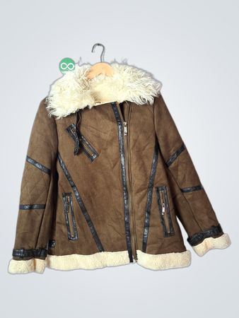 Michael Kors Brown Suede Aviator Jacket with Fur Collar