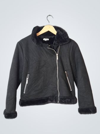 BIRD Black Faux Fur Lined Aviator Jacket