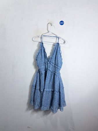 Blue floral print tiered mini dress