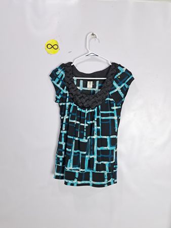 Heart Soul Women's Black & Blue Plaid Cap Sleeve Top