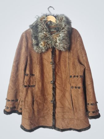 Novelti. Adorable Junior Brown Faux Suede Fur Trimmed Coat