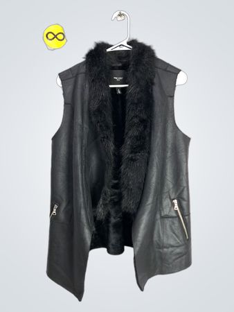 Nine West Jeans Black Faux Leather Fur Trim Vest