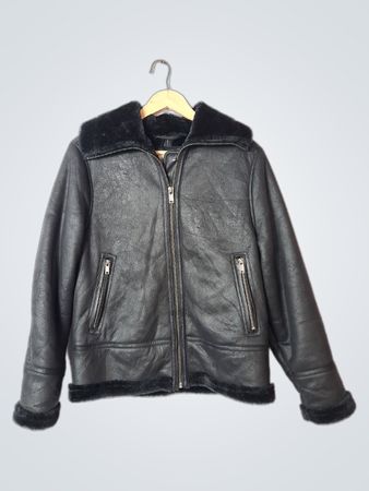 Universal Thread Goods Co. Black Faux Leather Aviator Jacket with Fur Trim