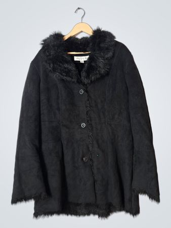 Jones New York Black Faux Fur Trimmed Coat