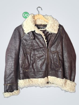 Black Rivet Women's Faux Leather Aviator Jacket with Shearling Collar