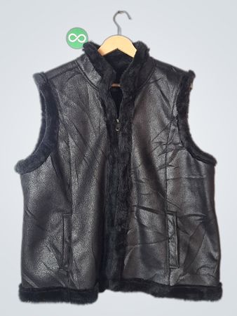Black Faux Leather Vest with Fur Trim