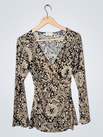 MKM DESIGNS Women's Wrap Top with Bell Sleeves