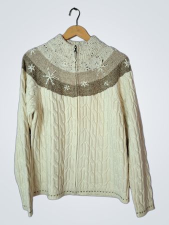 Liz Claiborne Cable Knit Snowflake Zip-Up Sweater
