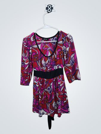 Goddess Floral Print Dress with Black Belt