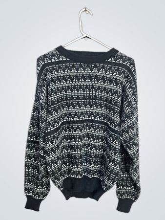 S.W.m. Casuals Men's Size L Black & White Patterned Acrylic Sweater