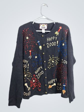 Tiara International Happy 2000 New Year's Eve Fireworks Sweater
