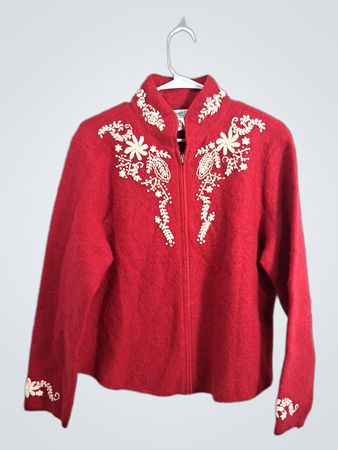 Coldwater Creek Embroidered Christmas Tree Zip-Up Jacket