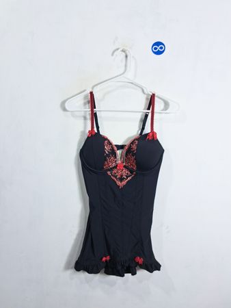Black Corset with Red Lace Trim