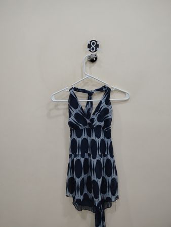 Navy and White Halter Top with Oval Pattern