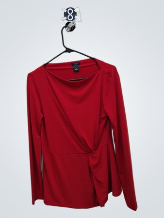 Ann Taylor Factory Red Long-Sleeve Twist-Front Top