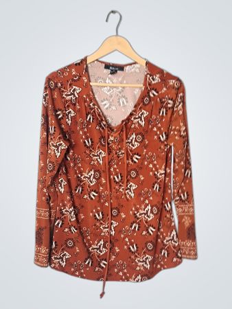 Style & Co. Women's Floral Print Long Sleeve Tie Neck Blouse