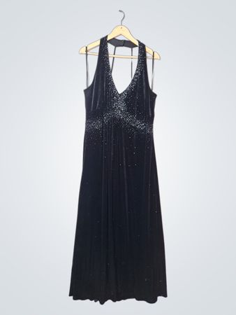 Dressbarn Woman Collection Black Beaded Velvet Maxi Dress