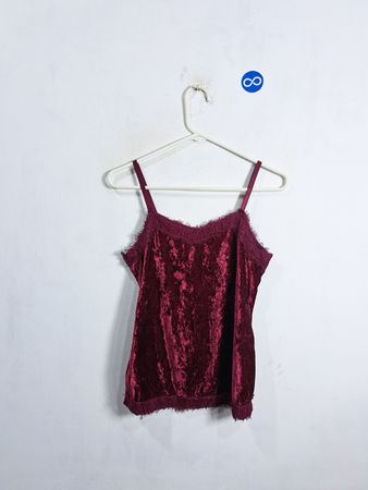 Burgundy Velvet Lace Trim Cami