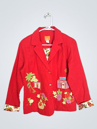 Hearts of Palm Red Tropical Embroidered Blazer