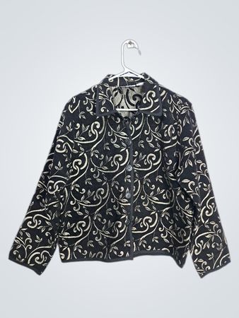 Keren Hart Black & White Floral Print Button-Up Jacket