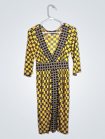 City Studio Yellow and Brown Floral Print Midi Dress
