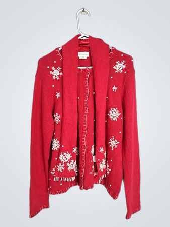 White Stag Ladies Red Snowflake Cardigan Sweater