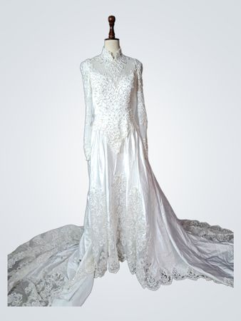White Wedding Dress with Lace and Pearl Embellishments