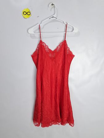 Frederick's of Hollywood Red Lace Trim Slip Dress