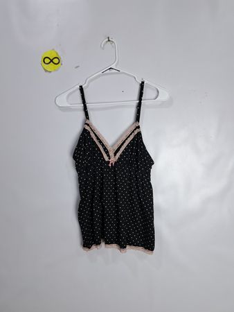 Rene Rofe Sleepwear Black Polka Dot Cami with Lace Trim
