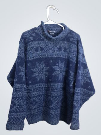 Fugamable Blue Snowflake Pattern Mock Neck Knit Sweater