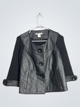 Nygard Collection Black Faux Leather & Knit Jacket
