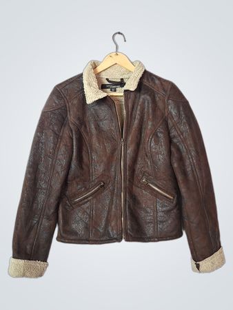 Xntrik Collection Brown Faux Leather Sherpa Lined Jacket