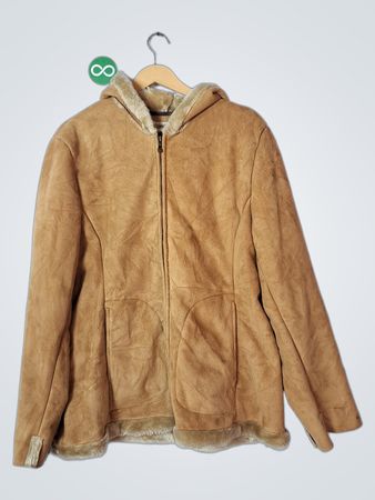 Mulberry Street Women's Brown Suede Sherpa Lined Hooded Jacket