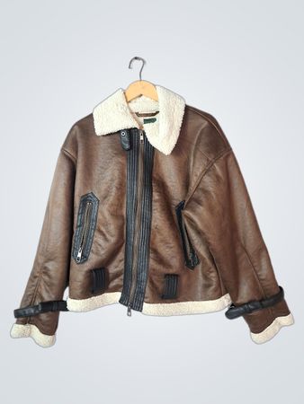 Wild Fable Brown Faux Leather Sherpa Lined Aviator Jacket