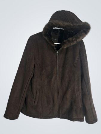 Brown Hooded Faux Fur Trim Jacket