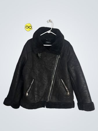 PHILOMENA PETTI NEW YORK Black Faux Fur Lined Aviator Jacket