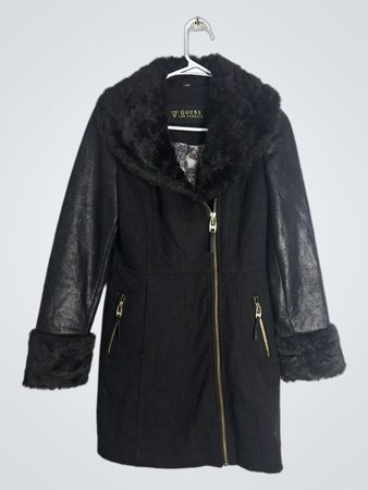 Guess Los Angeles Faux Fur & Leather Trim Coat