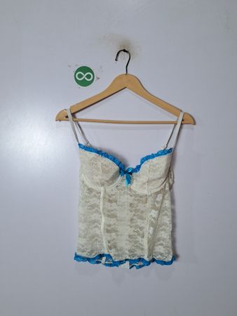 Lace Corset Top with Blue Trim